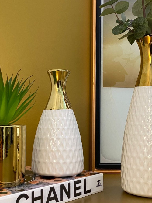 Ceramic flower d white/golden modern vase 25 cm