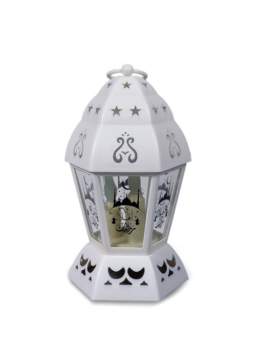 Handmade Lantern With Hexagonal Welcome Ramadan White 14*25cm