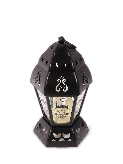 Handmade Lantern With Hexagonal Welcome Ramadan Black 14*25cm