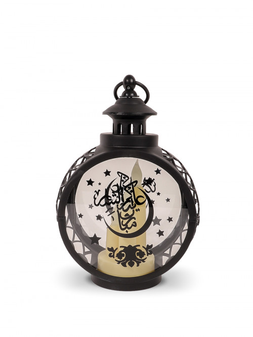 Candle lantern with a blessed design for the month / round black 10*17*26 cm
