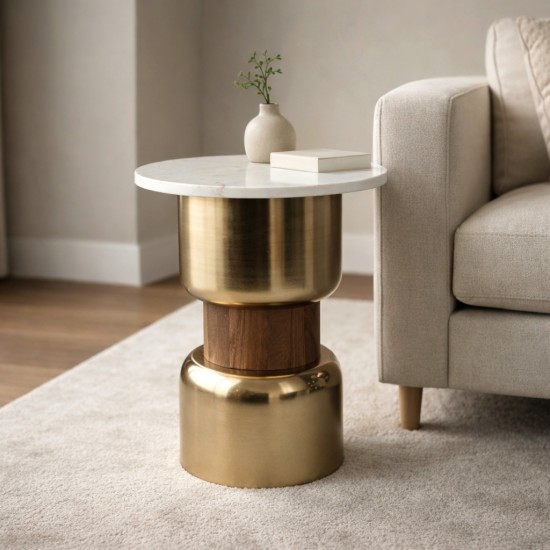 Modern round side table with a natural Indian marble top - 2N2K100001