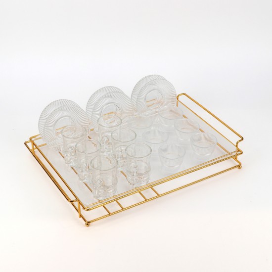 19-piece glass coffee and tea set with gold holder - 2SS1-T02-057 19-piece glass coffee and tea set with gold holder - 2SS1-T02-057
