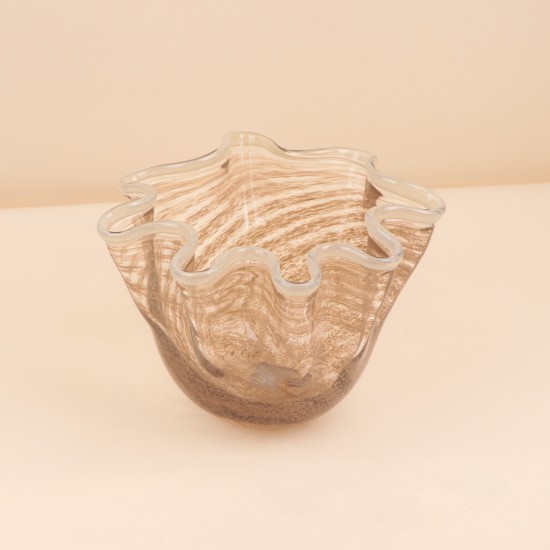 Modern brown striped crystal vase: 25 x 19 cm - 2M3A200113