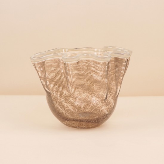 Modern brown striped crystal vase: 25 x 19 cm - 2M3A200113
