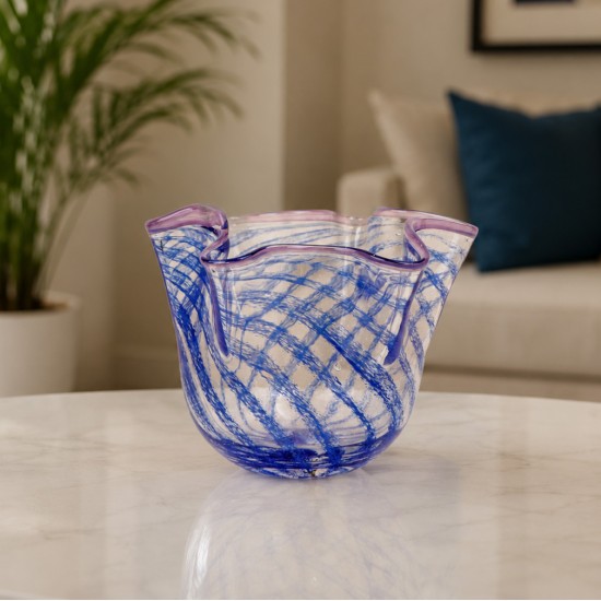 فازة كريستال مخططة باللون الأزرق - 25 × 19 سم - 2M3A200114