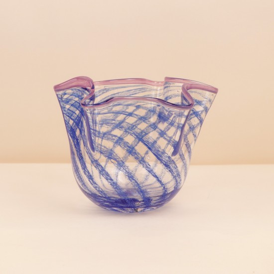 فازة كريستال مخططة باللون الأزرق - 25 × 19 سم - 2M3A200114