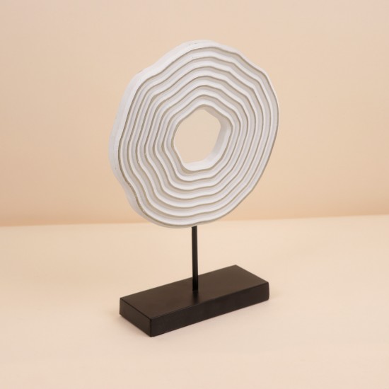 Round geometric design decorative piece in white with a black base - 28×8×38cm - 2M3D1900245