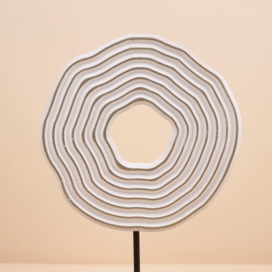 Round geometric design decorative piece in white with a black base - 28×8×38cm - 2M3D1900245