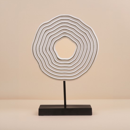 Round geometric design decorative piece in white with a black base - 28×8×38cm - 2M3D1900245
