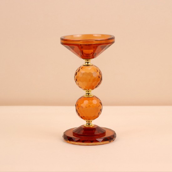 Crystal decorative candlestick, honey color - 9.5*18cm - 2M3C300085