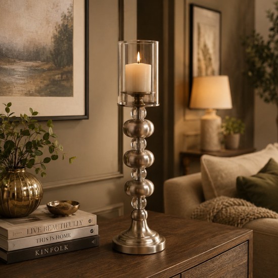 Metal candlestick with glass cup - 13.5×13.5×52 cm - 2M3C300116 Metal candlestick with glass cup - 13.5×13.5×52 cm - 2M3C300116