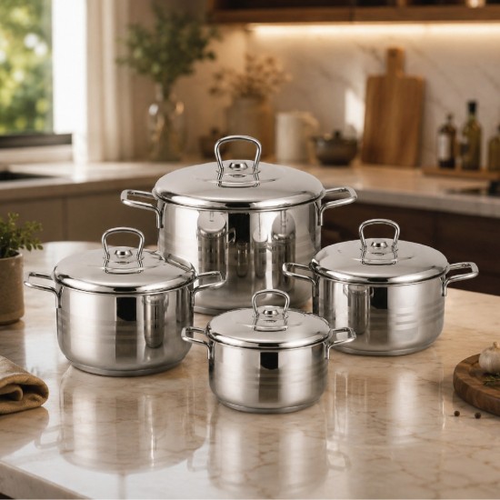طقم قدور ستانلس ستيل بتصميم عصري - 8 قطع -2S1AA300345