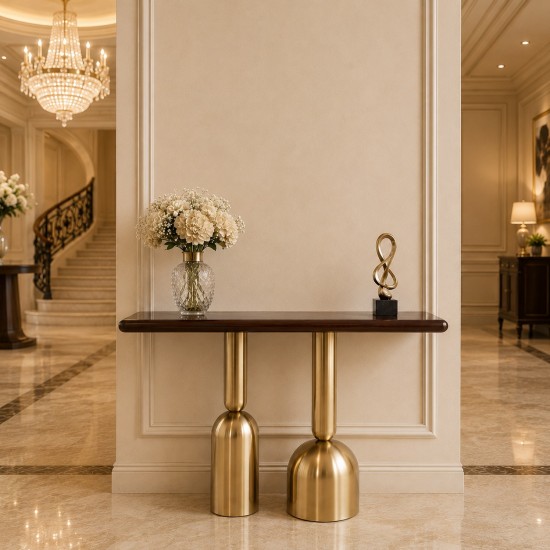 Metal console with a gold finish and wooden top - 119 x 39 x 83 cm - 2A2B100010 Metal console with a gold finish and wooden top - 119 x 39 x 83 cm - 2A2B100010