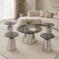 طقم طاولات كنب بسطح زجاج - 5 قطع - 2A2KK100132