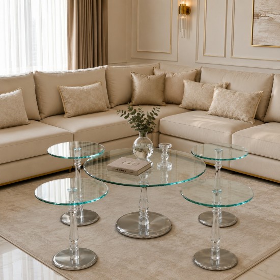 طقم طاولات بسطح زجاج - 5 قطع - 2A2KK400080 طقم طاولات بسطح زجاج - 5 قطع - 2A2KK400080