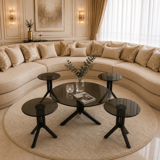 Sofa table set with glass top - 5 pieces - 2A2KK500011 Sofa table set with glass top - 5 pieces - 2A2KK500011