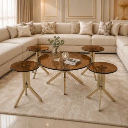 طقم طاولات كنب بسطح زجاج - 5 قطع - 2A2KK500012