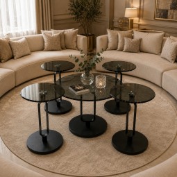 طقم طاولات كنب بسطح زجاج - 5 قطع - 2A2KK500013