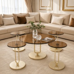 طقم طاولات كنب بسطح زجاج - 5 قطع - 2A2KK500014