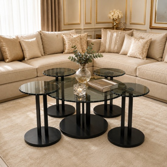 Sofa table set with glass top - 5 pieces - 2A2KK500015 Sofa table set with glass top - 5 pieces - 2A2KK500015
