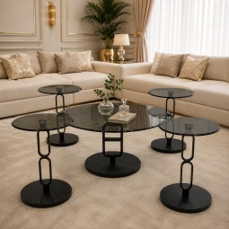 طقم طاولات كنب بسطح زجاج - 5 قطع - 2A2KK500019