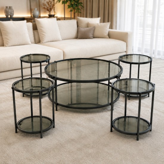 Sofa table set with glass top - 5 pieces - 2A2KK500024