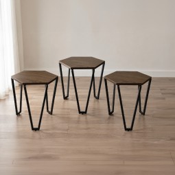طقم طاولات جانبية بسطح خشب - 3 قطع - 45×45×50 سم  - 2A2KK500032