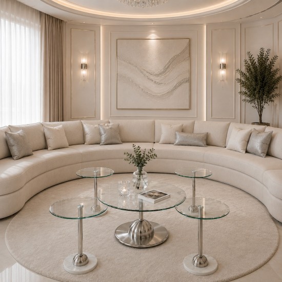 طقم طاولات كنب بسطح زجاج - 5 قطع - 2A2KK500084