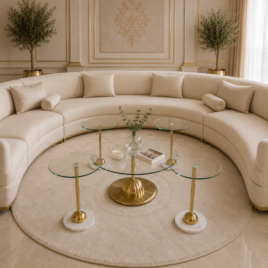 طقم طاولات  كنب بسطح زجاج - 5 قطع - 2A2KK500085
