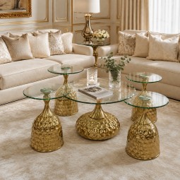 طقم طاولات  كنب بسطح زجاج-5قطع - 2A2KK500196