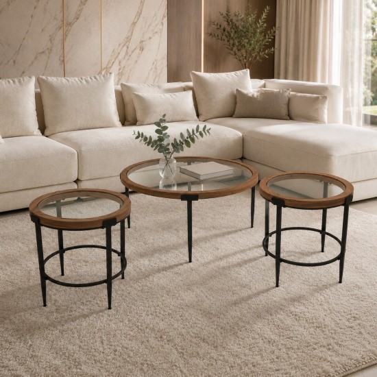 Sofa table set with glass top - 3 pieces - 2M2KK200084