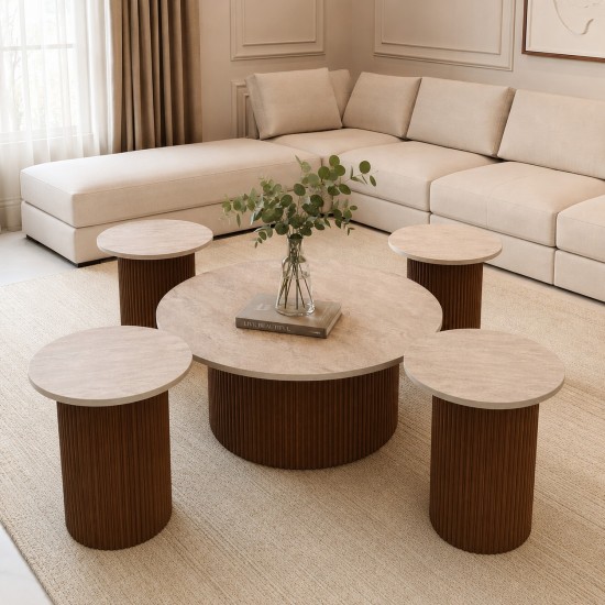 طقم طاولات  معدن بسطح سراميك - 5 قطع - 2UU2-B05-176