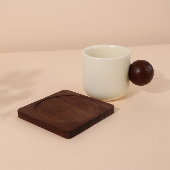 Ceramic coffee mug with an elegant wooden base - 1 piece - 2M1T400365
