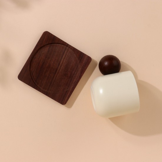 Ceramic coffee mug with an elegant wooden base - 1 piece - 2M1T400365