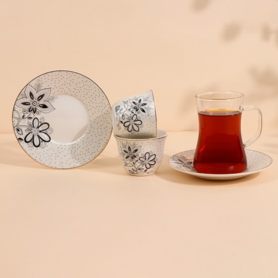  طقم فناجين شاي و قهوة مزخرف بنقوش زهور - 36 قطعة -2S1MM100377