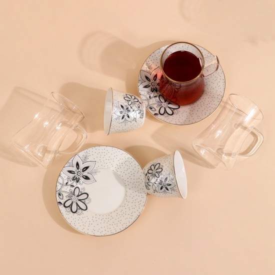  طقم فناجين شاي و قهوة مزخرف بنقوش زهور - 36 قطعة -2S1MM100377