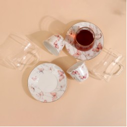 طقم فناجين قهوة وشاي زجاجية مزينة بنقوش فراشات - 36 قطعة - 2S1MM100379