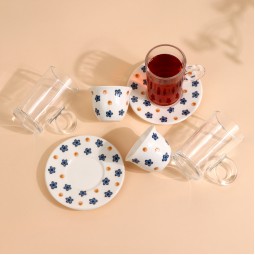 Floral patterned coffee and tea cup set - 36 pieces - 2S1TT100269