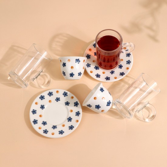 Floral patterned coffee and tea cup set - 36 pieces - 2S1TT100269