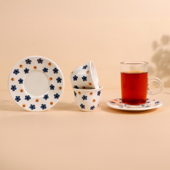 Floral patterned coffee and tea cup set - 36 pieces - 2S1TT100269