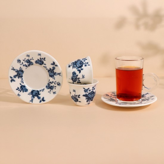 Floral patterned coffee and tea cup set - 36 pieces - 2S1TT100271