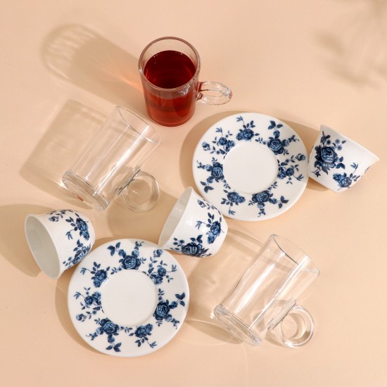 Floral patterned coffee and tea cup set - 36 pieces - 2S1TT100271