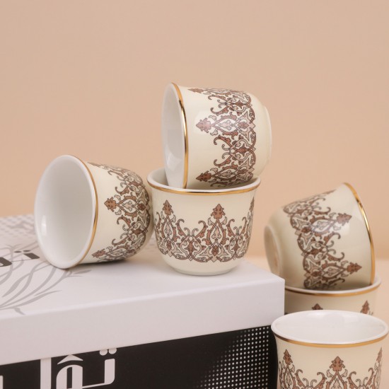 طقم فناجيل قهوة بتصميم مميز  بيج- 12 قطعة - 2S1TT100344