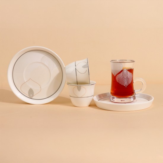 طقم كاسات شاي و قهوة بتصميم فاخر - 18 قطعة - 2S1TT500095