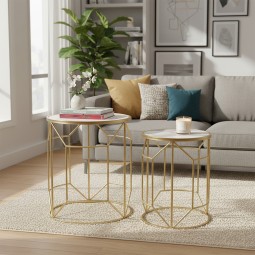 طقم طاولات 2 قطعه معدن بسطح سيراميك - 2UU2-B01-020