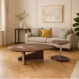 Modern design wooden table set with silver steel base - 2UU2-B03-095 Modern design wooden table set with silver steel base - 2UU2-B03-095