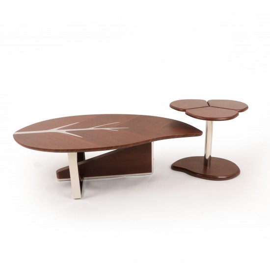 طقم طاولات خشبية و قاعدة استيل فضي بتصميم مودرن - 2UU2-B03-095