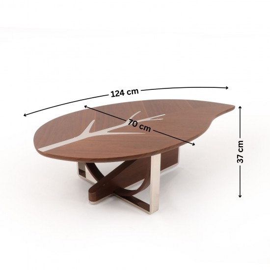 طقم طاولات خشبية و قاعدة استيل فضي بتصميم مودرن - 2UU2-B03-095
