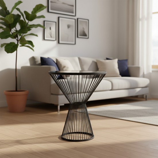 طاولة جانبية دائرية  معدنية لون اسود بسطح زجاج - 2UU2-B66-042