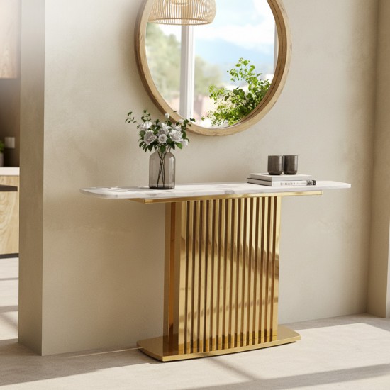 140cm Marble Console Table with Gold Steel Base - 2UU2-C01-010